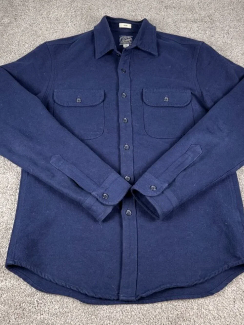 J. Crew Heavyweight Chamois Work Shirt Men Navy Blue Double Pocket Flannel Slim